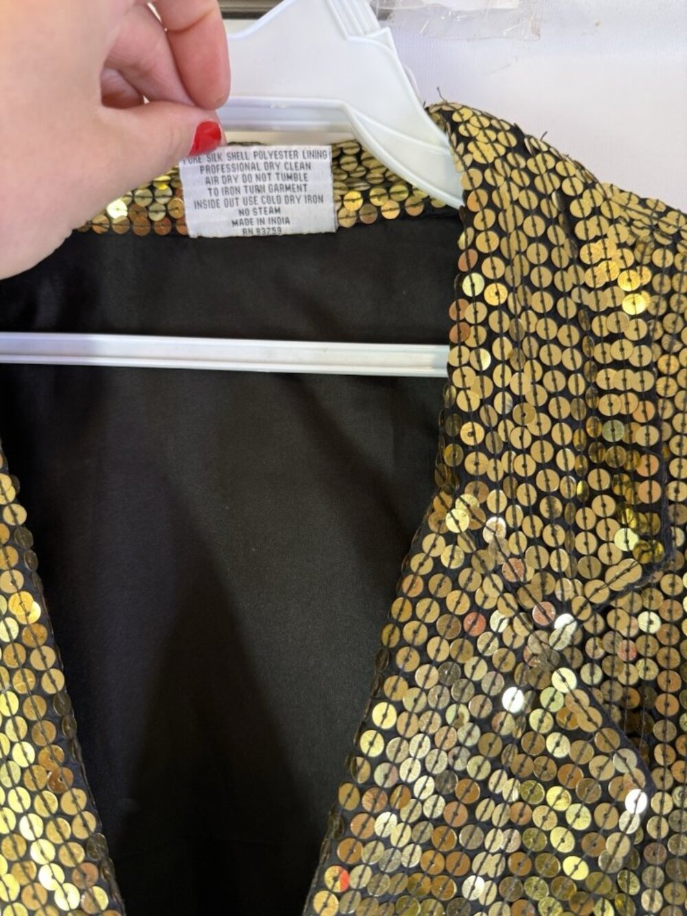 Vintage 80s Disco Gatsby Embellished Blazer Jacket Gold Silk Baggy - Picture 6 of 13